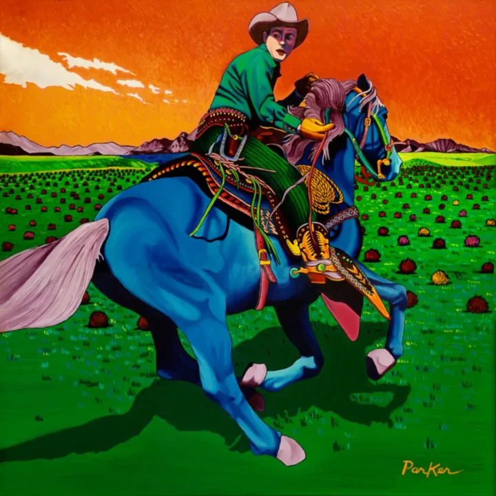 Cowboy riding a horse in the plains